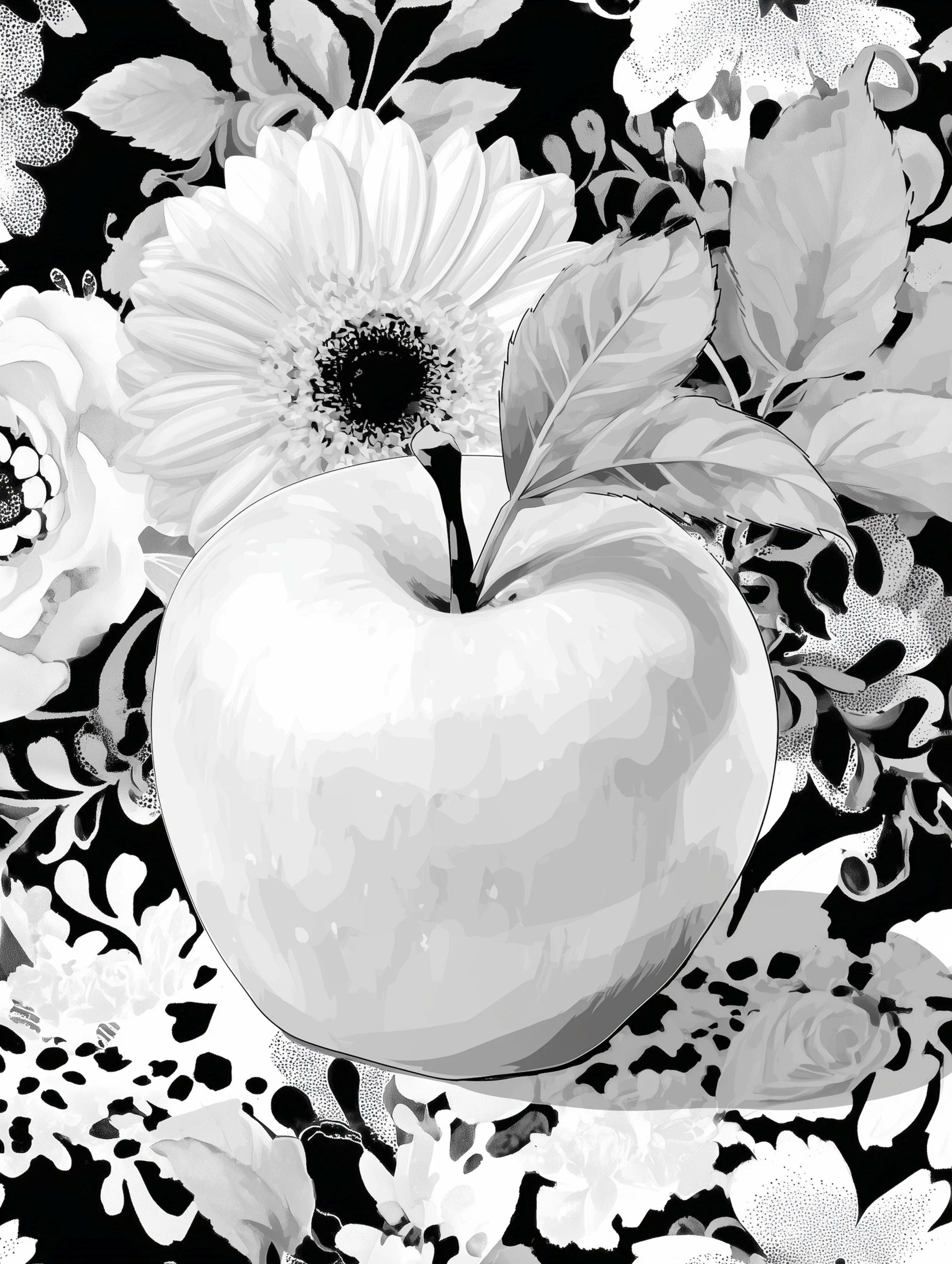 Free printable apple coloring page for adults featuring white apple in the middle